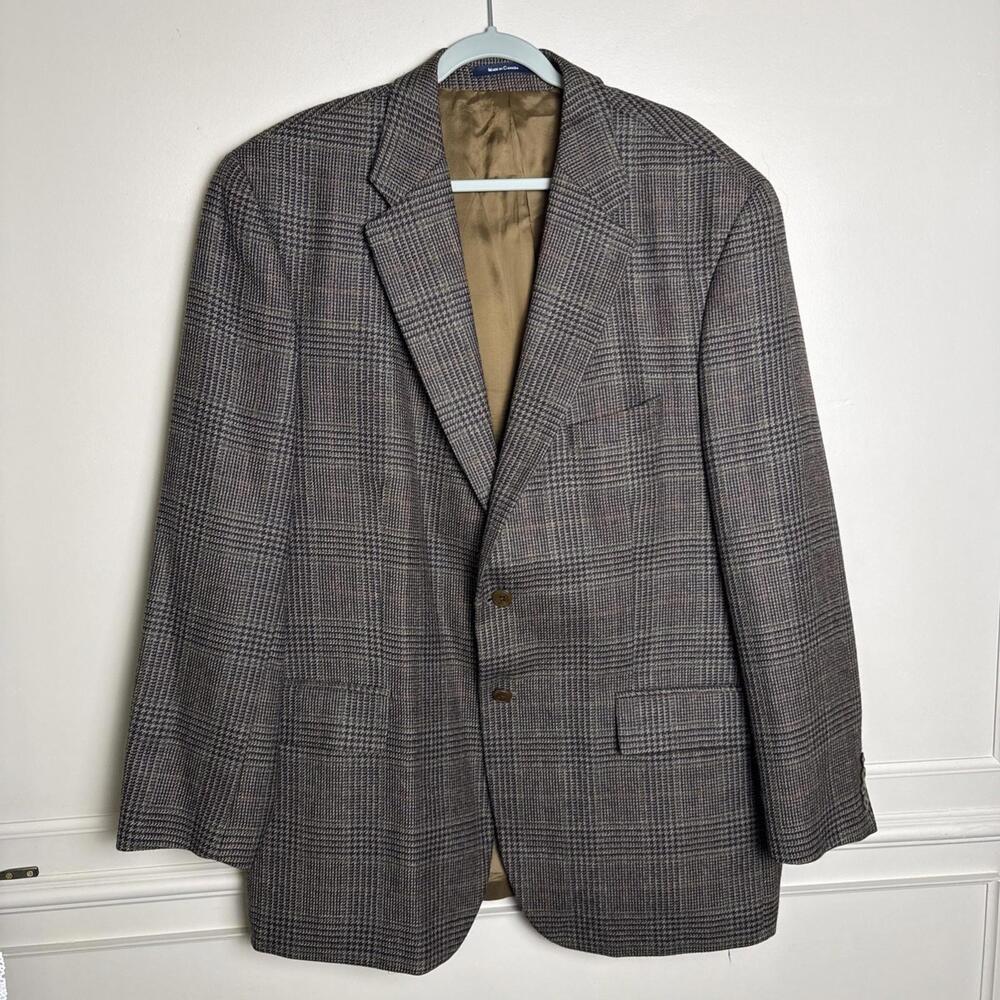 Chaps Ralph Lauren Vintage Houndstooth Wool Blazer Size 48 T
